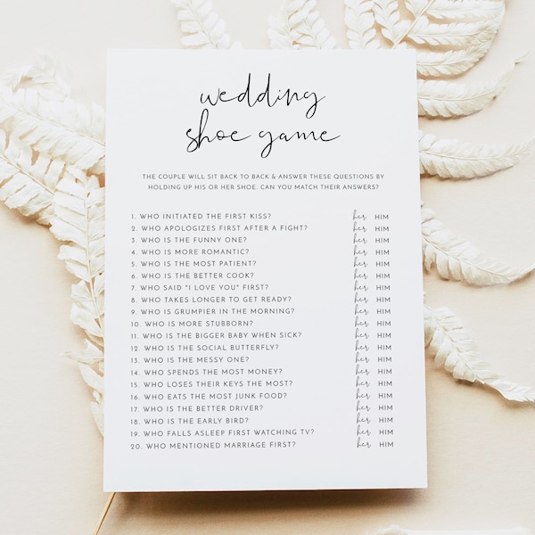 ADELLA PRINTED + SHIPPED Wedding Shoe Bridal Shower Game, Guess Who Said It Bridal Shower Game Cards, Modern Minimalist Bridal Shower