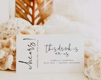 ADELLA Minimalist Wedding Drink Card Template, This Drink is On Us Card, Modern Bar Free Drink Card