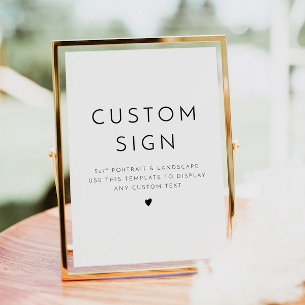 Minimalist Custom 5x7" Sign Template, DIY Editable Wedding Table Signs, Modern Minimalist Custom Wording Signs, Simple Shower Signs KENNEDY