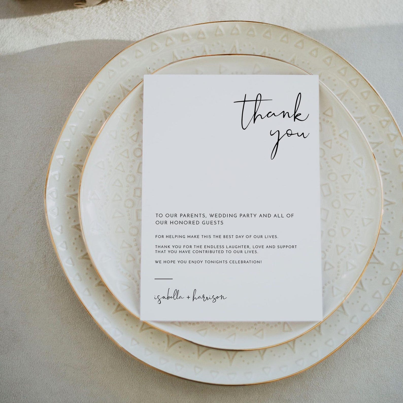 Minimalist Wedding Table Thank You Card Template, Wedding Napkin Note ...