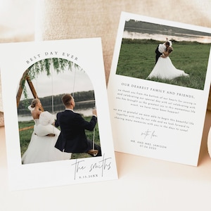 Plantilla de tarjeta de agradecimiento con foto para boda, tarjeta de agradecimiento con foto de Arch para imprimir, agradecimiento moderno para boda, tarjetas de agradecimiento para imprimir por ti mismo HARLOW