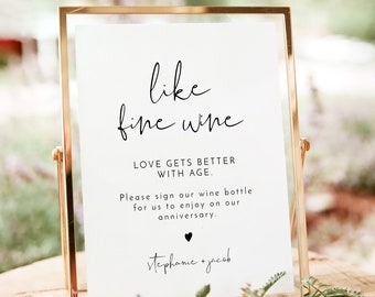 ADELLA Minimalist Wine Wedding Guestbook Sign Printable, Modern Wedding Sign, Love Gets Better With Age Sign, Sign Our Wine Bottle Sign DIY