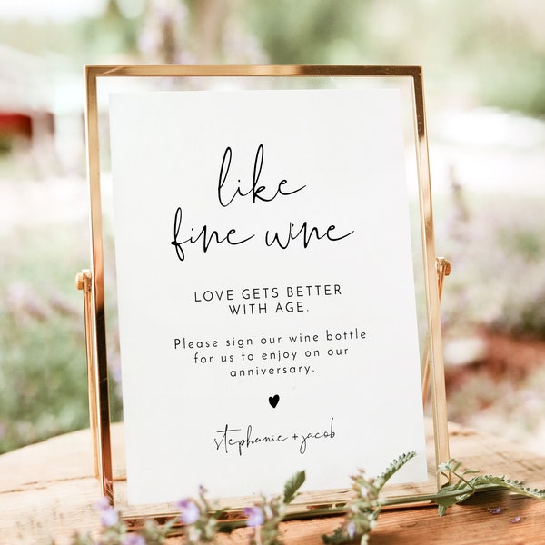 ADELLA Minimalist Wine Wedding Guestbook Sign Printable, Modern Wedding Sign, Love Gets Better With Age Sign, Sign Our Wine Bottle Sign DIY