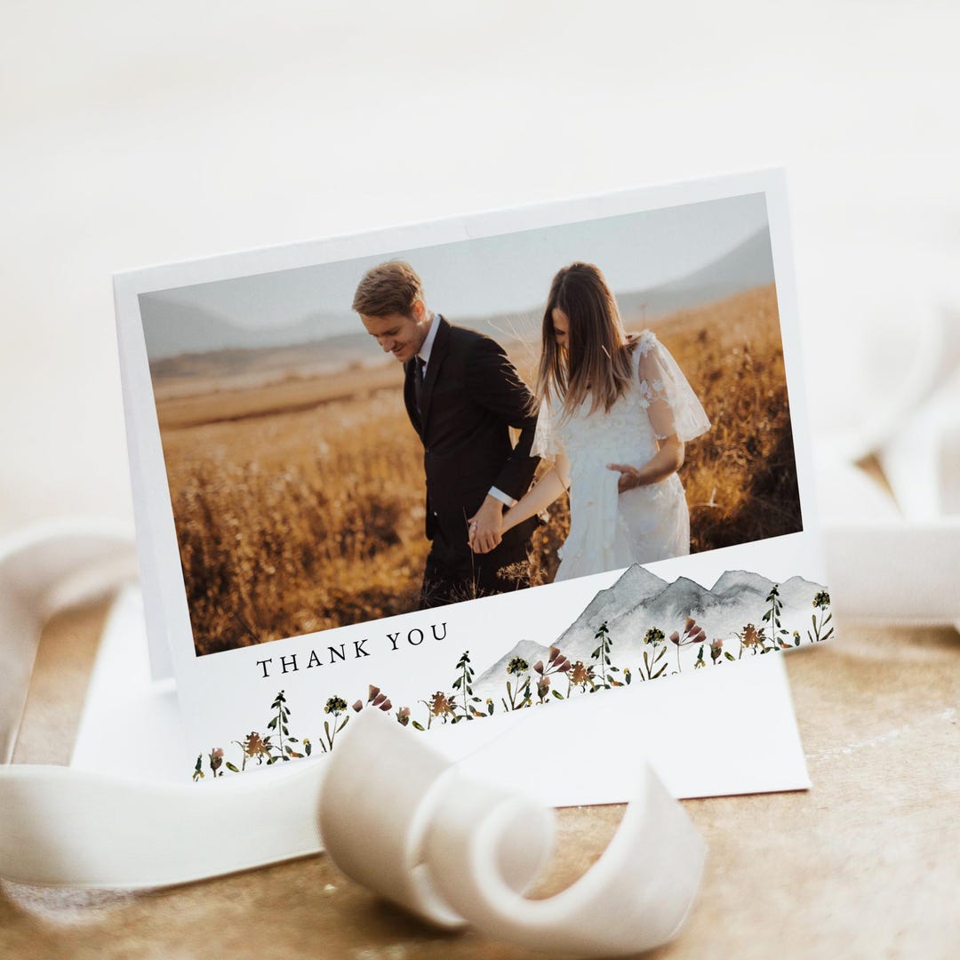 PRINTED + SHIPPED Photo Wedding Thank You Cards, Personalized Thank You ...