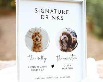 ADELLA Minimalist Dog Signature Drink Sign Template, Pet Printable Signature Drink Sign For Wedding, Dog Signature Cocktail Signs