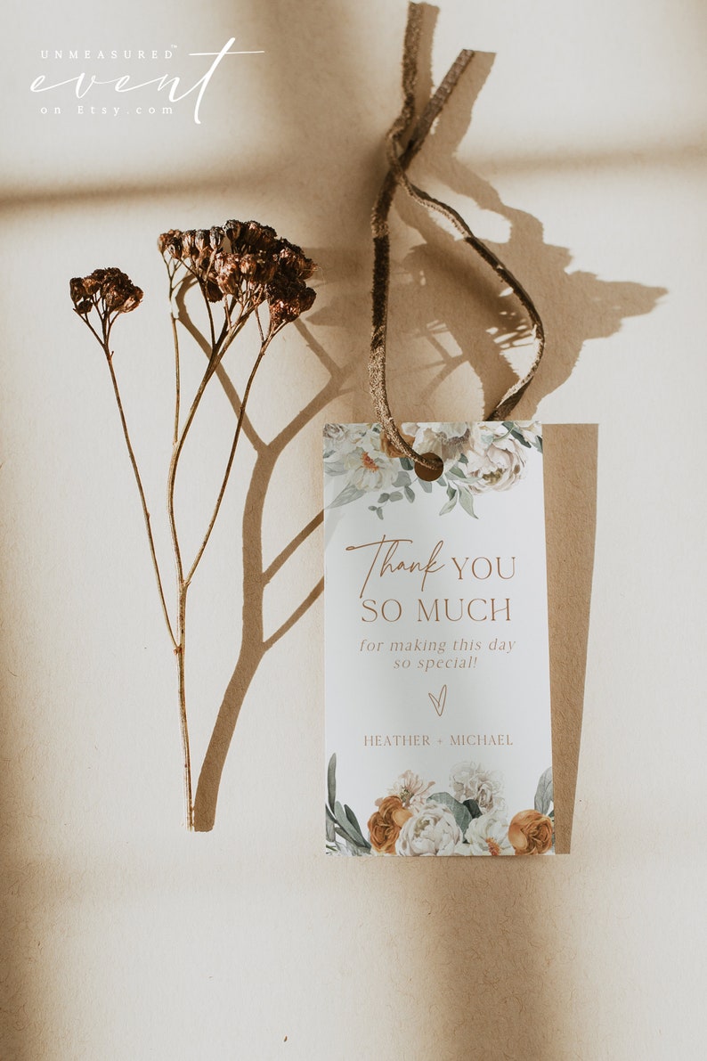 BOHEME Terracotta Floral Thank You Gift Tag Template Bohemian Burnt ...