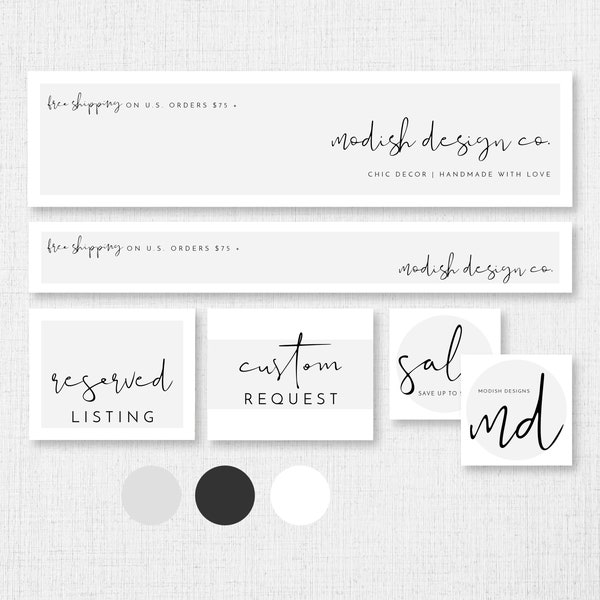 ADELLA Minimalist Etsy Shop Branding Set Templates, Modern Website Branding, Simple Blog Banner Graphics Instant Download EDITABLE