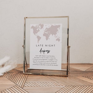 QUINN Late Night Diapers Sign Template, Printable Late Night Diapers Game, Adventure Baby Shower Game, Travel Baby Shower World Map Blush