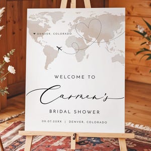 Modèle de plaque de bienvenue pour la douche nuptiale CARMEN, plaque de bienvenue pour la douche nuptiale sur le thème du voyage, douche de Destination aventure carte du monde aquarelle bricolage