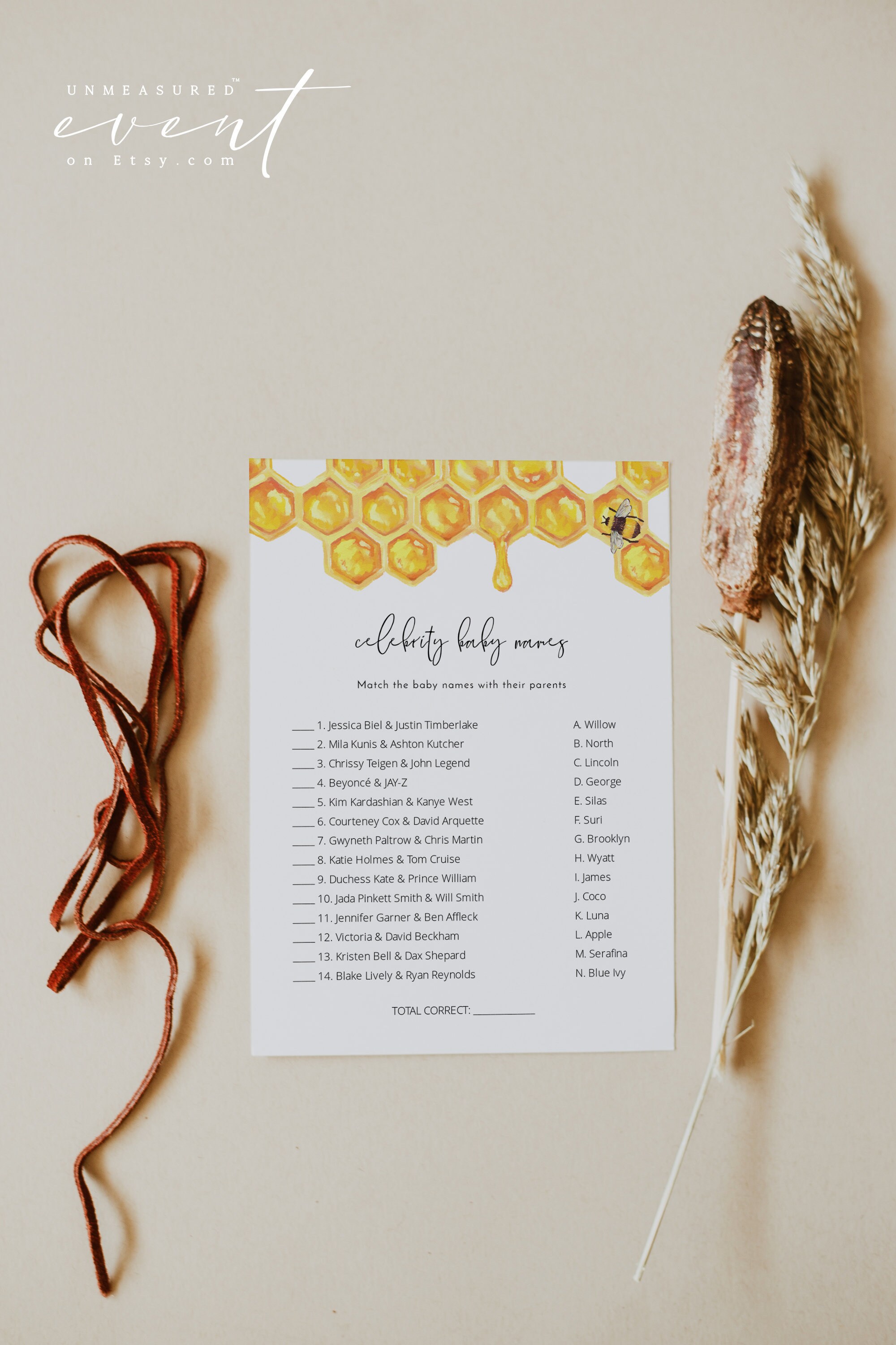 ROMY Celebrity Baby Names Game Printable, Bee Baby Shower Games ...