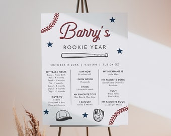 BARRY First Birthday Milestone Board Template, Baseball Birthday Milestone Board, Baby Milestone Sign, Rookie of the Year, First Year Firsts