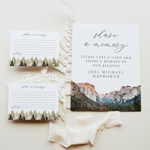 YOSEMITE Memory Card Template, Memorial Service Share a Memory Card, Funeral Invitation Insert, National Park In Loving Memory Card Mountain