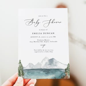 Mountain Baby Shower Invitation Template, Mountain Lake Baby Shower Invite, Boho Baby Shower Invite, Forest Baby Shower Invites DIY CLOVER image 5