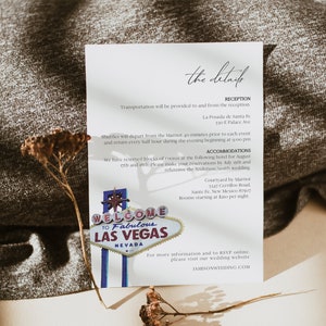 Modèle de carte de détails de mariage de Vegas, carte de clôture de Las Vegas téléchargement immédiat, signe aquarelle de Las Vegas Skyline Bachelorette DIY