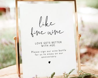 ADELLA PRINTED + SHIPPED Wine Wedding Guestbook Sign, 8x10" Love Gets Better With Age Sign, Sign Our Wine Bottle Sign, Guestbook Alternative