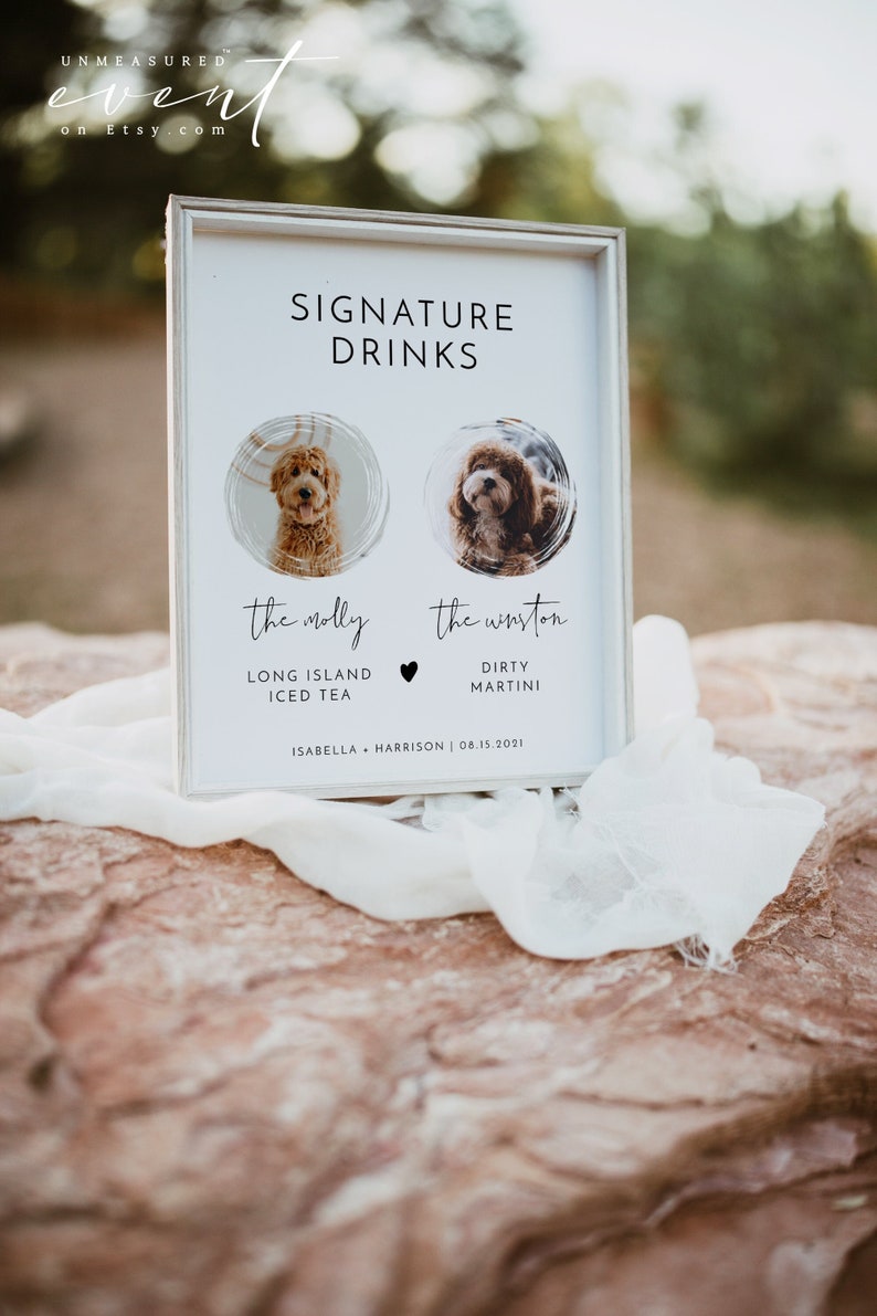 ADELLA Dog Signature Drink Sign Template, Pet Printable Signature Drink Sign For Wedding, Dog Signature Cocktail Signs Instant Download 