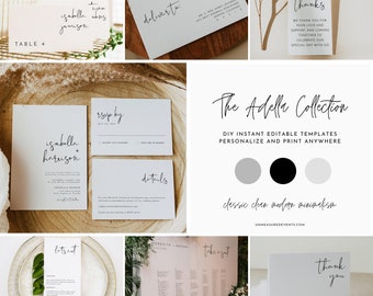 ADELLA Minimalist Mega Wedding Bundle, Simple Wedding Invitation Template, Modern Wedding Invitation Set, Printable Wedding FULLY EDITABLE