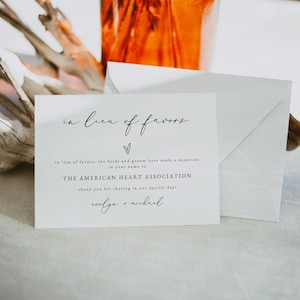 EVELYN in plaats van gunsten kaartsjabloon, elegante bruiloft donatiekaart, minimalistische bruiloft donatiekaart, boho-bruiloft in plaats van gunstenkaart