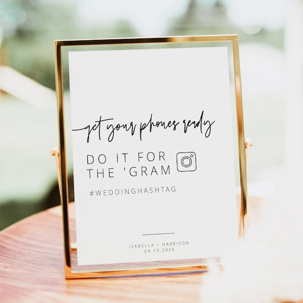 Instagram Hashtag Sign Template, Do It For the Gram Sign, Modern Minimalist Share The Love Sign Printable, Wedding Photo Booth Sign MARLO