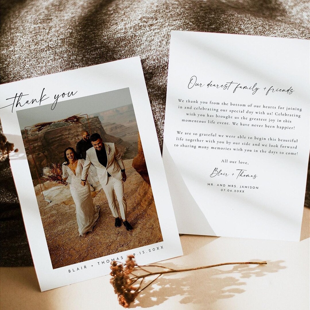Modern Minimalist Photo Wedding Thank You Card Printable Template ...