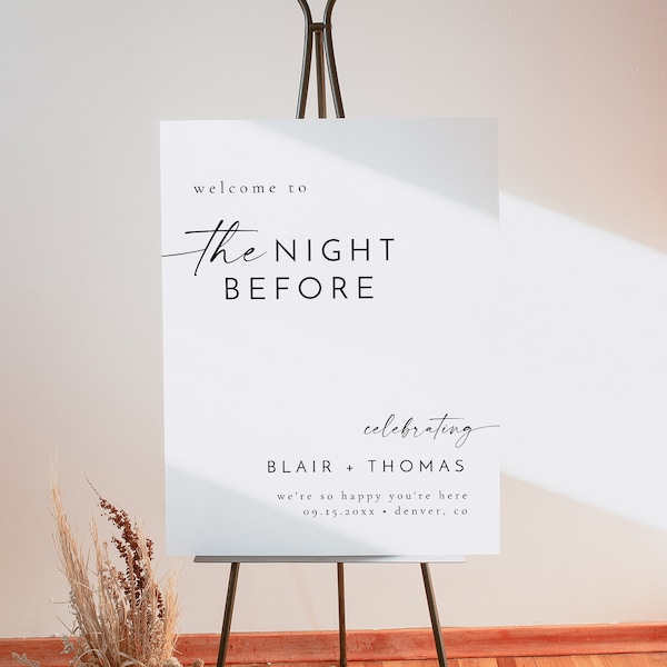 BLAIR Wedding Rehearsal Dinner Welcome Sign, The Night Before Wedding Welcome Sign Template, Rehearsal Dinner Welcome Sign Printable