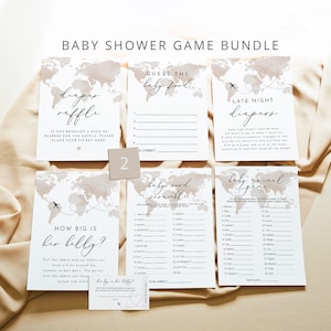 CARMEN Babyparty-Spiel-Bundle, Abenteuer-Babyparty-Spiele, Babyparty-Spiele unter dem Thema Reise, Erdton Beige Karte Babyparty-Spiele DIY