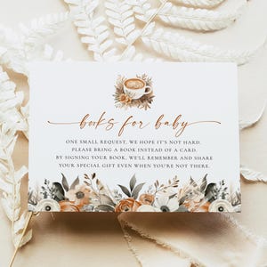 Carte florale d'automne pour baby shower, Carte florale pour baby shower, Apportez un livre à la place de la carte, Cartes florales pour baby shower sur le thème du café NOISETTE