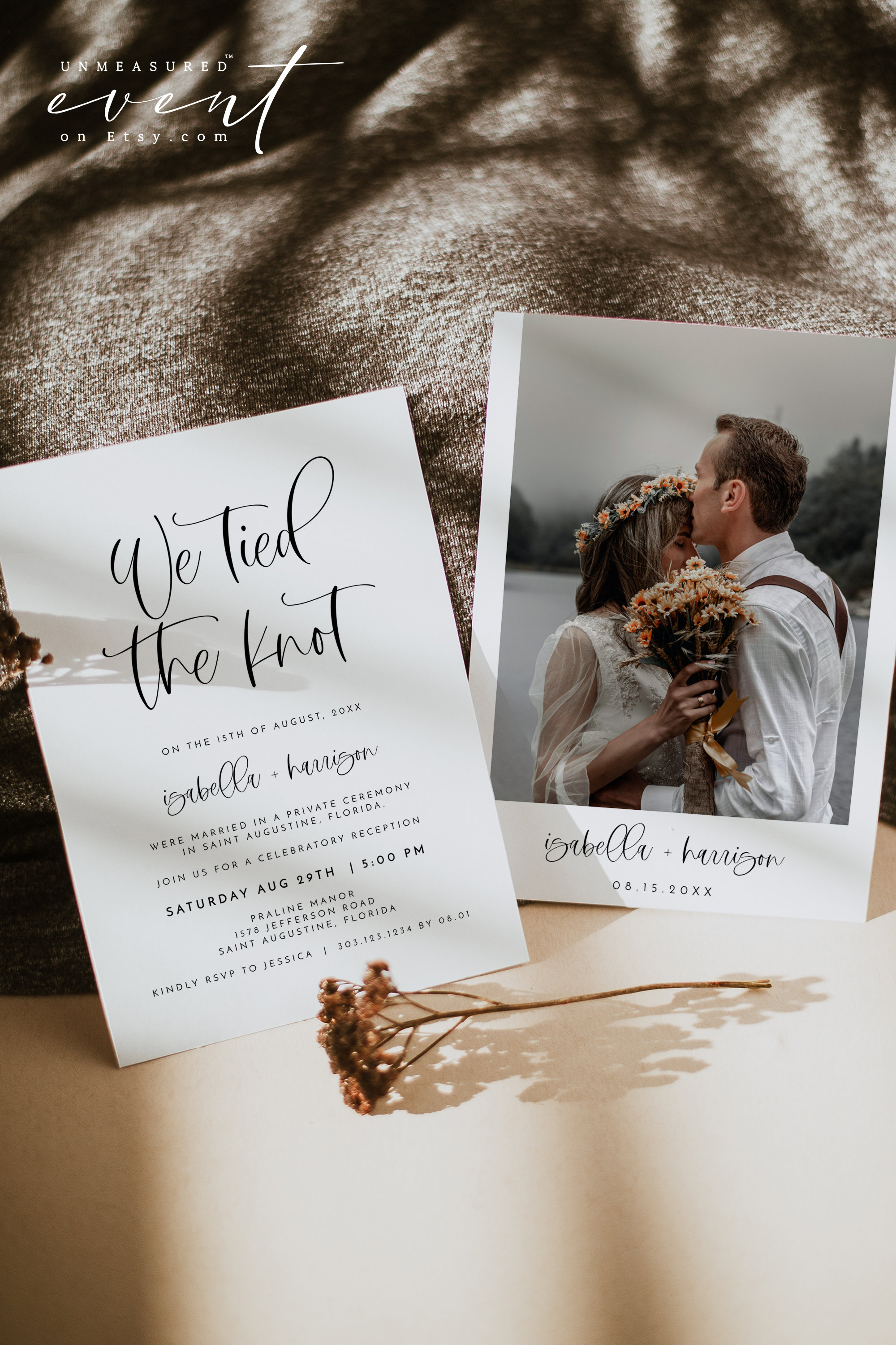 Minimalist Elopement Reception Invitation Template, Modern Photo Elopement Invite Instant Download, Elopement Announcement Editable JOLIE