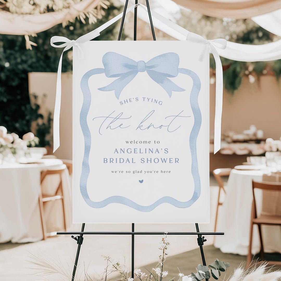 ANGELINA Blue Bow Bridal Shower Welcome Sign Template, She's Tying the ...