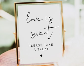 ADELLA Minimalist Love is Sweet Sign Printable, Modern Wedding Favor Sign, Please Take a Favor, Sweet Treat Baby Shower Bridal Shower DIY