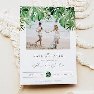 Tropical Save the Date Template, Palm Leaf Save the Date, Beach Save the Date, Photo Save the Date, Save the Date with Picture CORA
