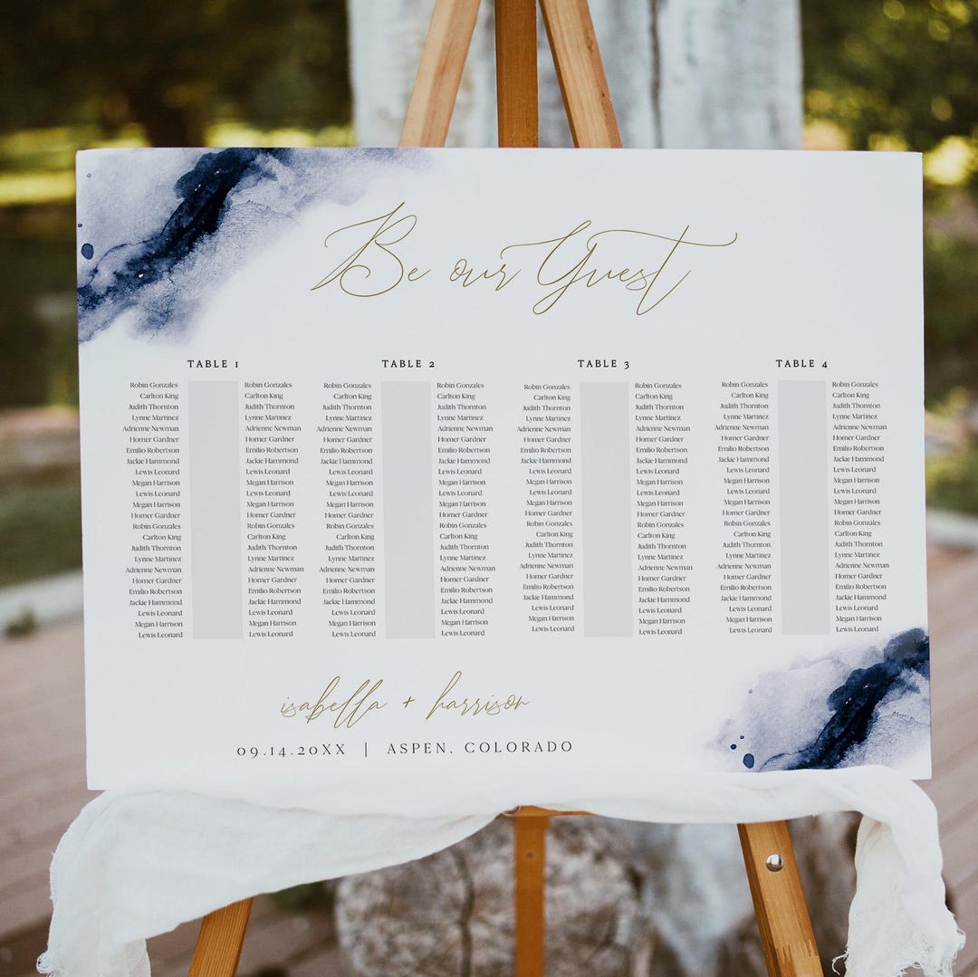 Navy Blue Banquet Seating Chart Template, Table Seating Chart for ...