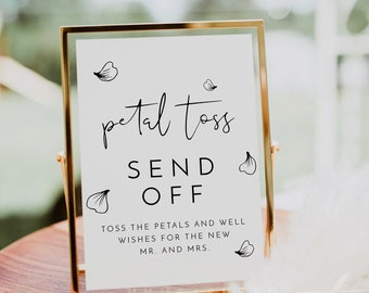 ADELLA Minimalist Petal Toss Send Off Sign Printable, Newlywed Flower Send Off Sign, Modern Wedding Sign, Editable Table Top Sign Instant