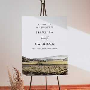 DEMI Napa Wedding Welcome Sign Template, Watercolor Wine Country Skyline Wedding Welcome Poster, Printable Destination Wedding, Napa Valley