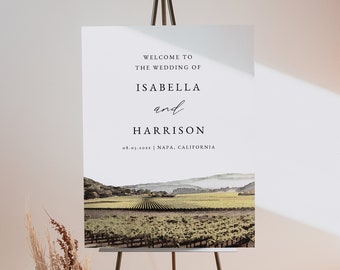 DEMI Napa Wedding Welcome Sign Template, Watercolor Wine Country Skyline Wedding Welcome Poster, Printable Destination Wedding, Napa Valley