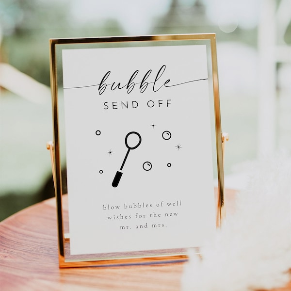 BLAIR Bubble Send Off Sign afdrukbaar, pasgetrouwde Send Off Sign, elegant minimalistisch bruiloftsteken, bewerkbaar tafelbladbord Instant Download DIY