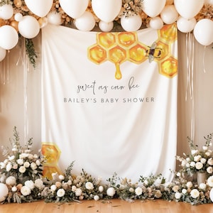 ROMY Baby Shower Banner, Baby Shower Tapestry, Bee Photo Backdrop Instant Download Printable, Honeycomb Photo Booth Backdrop Gender Neutral