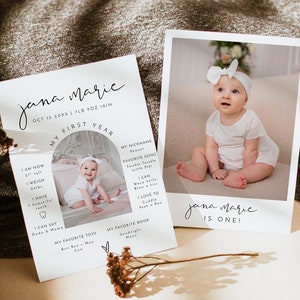 Carte d'étape minimaliste pour bébé ADELLA, première étape importante à imprimer, anniversaire moderne, année des premiers, Arch Photo 1er anniversaire des premiers