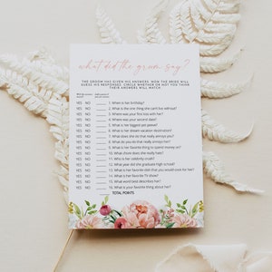 ALICE Tea Bridal Shower Wat zei de bruidegom? Vrijgezellenfeest spel, blush bloemen vrijgezellenfeest spelletjes, bruidsbrunch Tea Party instant DIY