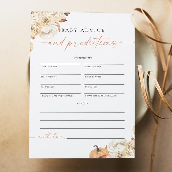 WILLA PRINTED + SHIPPED Baby Advice Cards, Little Pumpkin Baby Shower Games, Fall Baby Shower, Baby Predictions Activity, Autumn Baby Shower