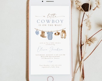 Cowboy Baby Shower Invitation Template, Digital Baby Shower Invitation, Text Baby Shower Invitation, Baby Shower Evites, Clothesline, CLINT