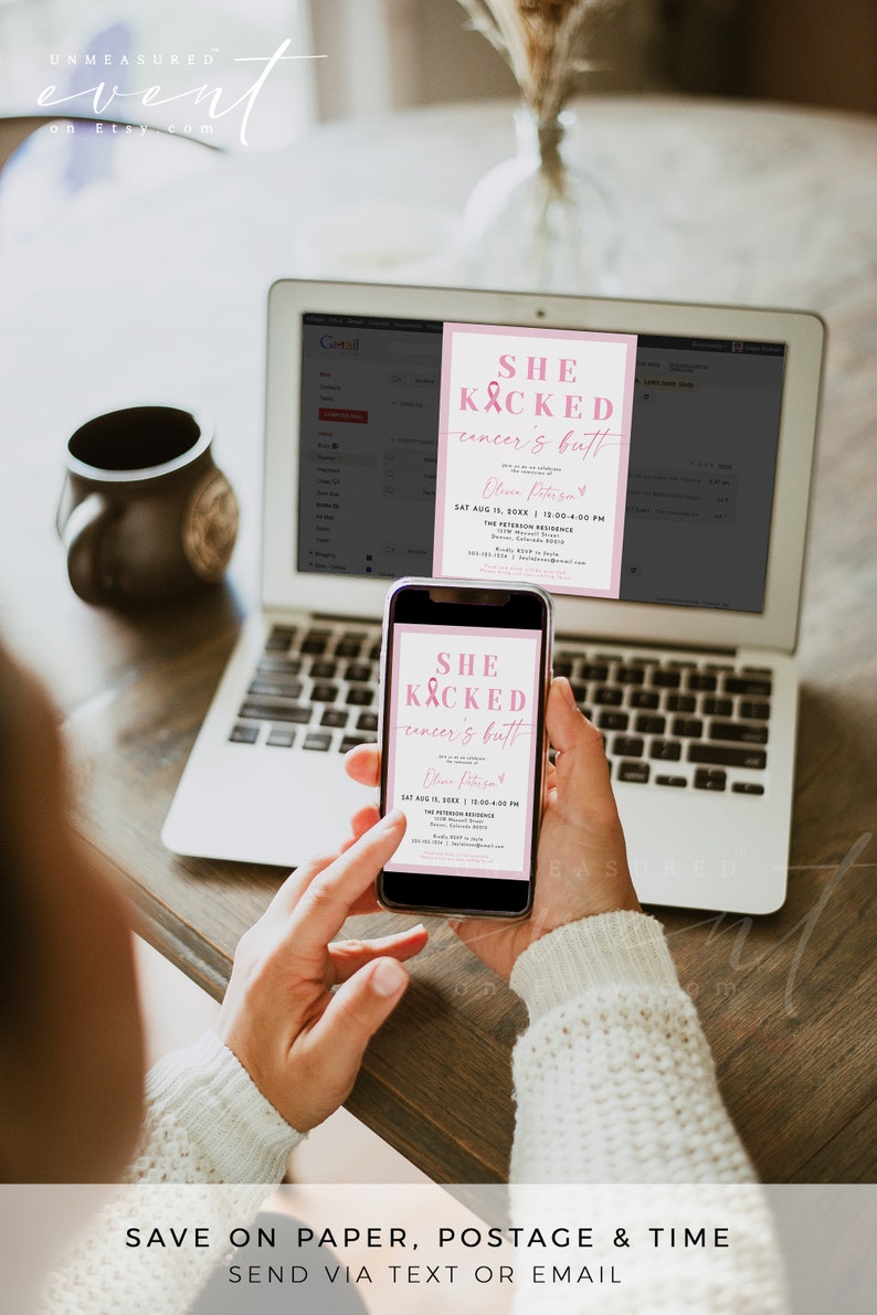 Cancer Remission Invitation Template, Breast Cancer Remission Party Instant Download Printable, Pink Cancer Ribbon Instant Editable Evite image 3
