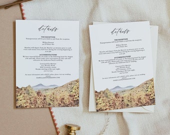 YONAH MOUNTAIN Enclosure Card Template, Outdoor Wedding Details Card Printable, Cleveland Georgia Accommodations Directions Wedding Website