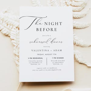 Rehearsal Dinner Invitation Template, Wedding Rehearsal Invitation Printable, The Night Before Invitation, Elegant Rehearsal Evite VALENTINA