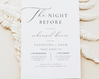 Rehearsal Dinner Invitation Template, Wedding Rehearsal Invitation Printable, The Night Before Invitation, Elegant Rehearsal Evite VALENTINA
