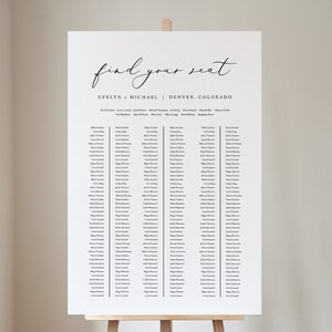 EVELYN Banquet Table Seating Chart, Micro Wedding Seating Chart Template, Elegant Minimalist Long Table Seating Chart Printable Poster Long