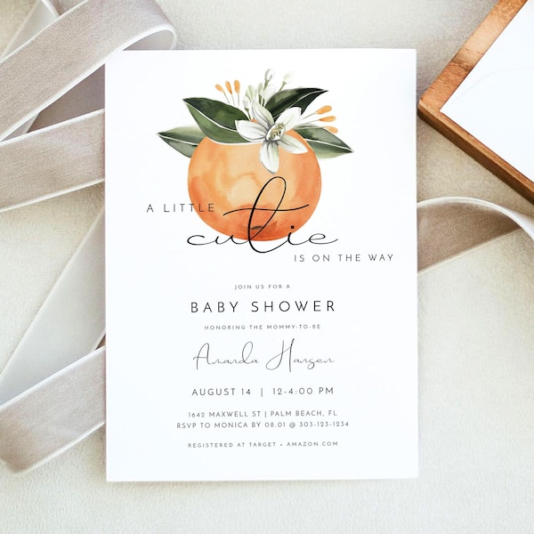 CALLIOPE A little Cutie Baby Shower Invitation Printable, Orange Baby Shower Invite, Citrus Baby Shower Invite, Orange Blossom Baby Shower