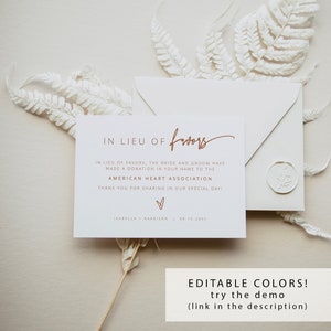 MARLO Modern Bohemian In Lieu of Favors Wedding Charity Donation Card Template