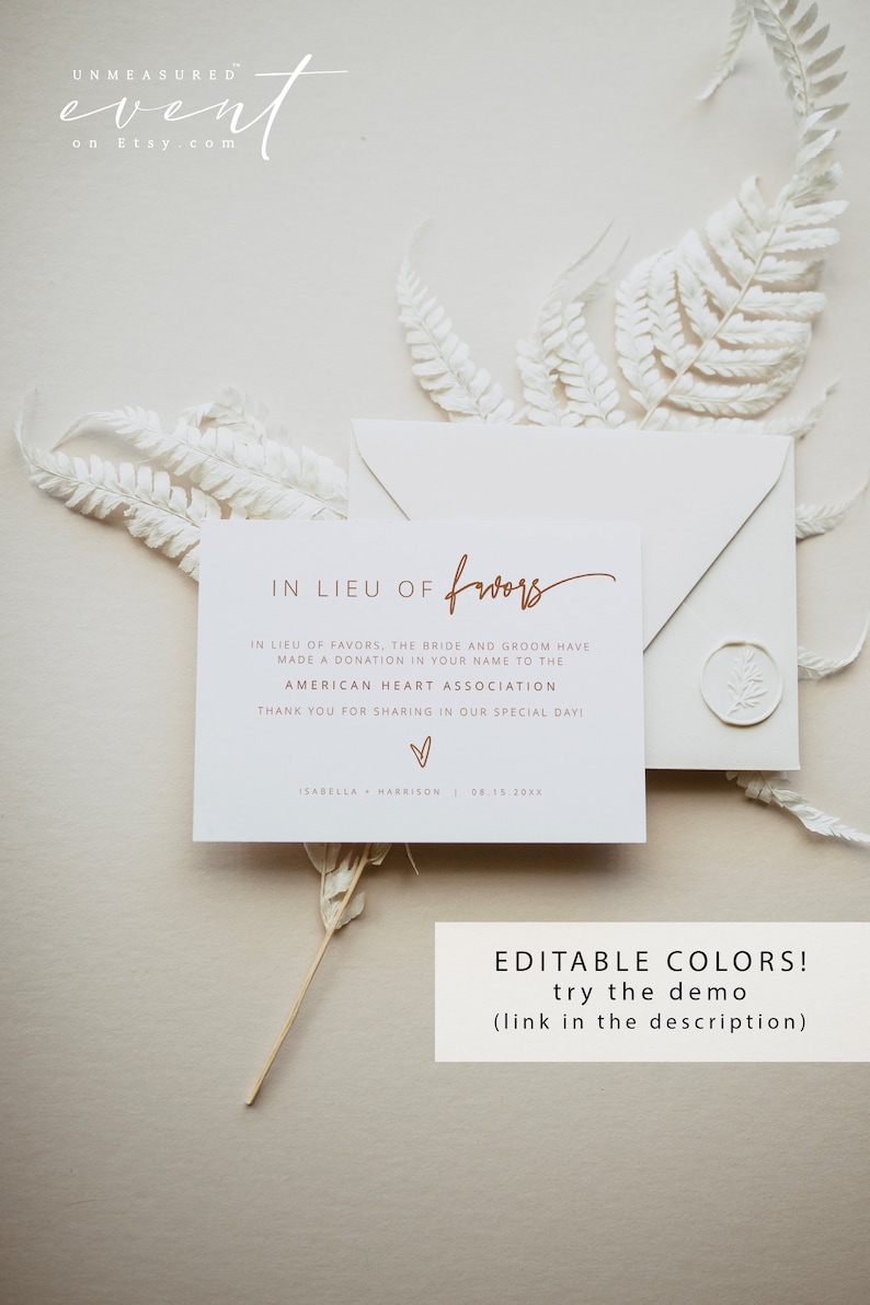 MARLO Modern Bohemian In Lieu of Favors Wedding Charity Donation Card Template