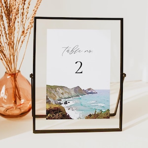 Modèle de numéro de table, cartes de numéro de table de mariage sur la côte de Big Sur, mariage de voyage, mariage à destination, côte ouest de la Californie - BIG SUR